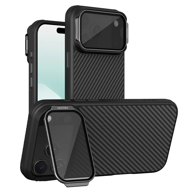 Carbon Fiber Texture Kickstand Case for iPhone 17 & 18